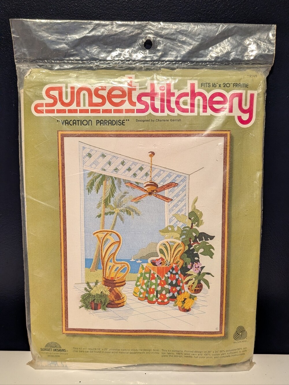 Vintage 1981 Sunset Stitchery "Vacation Paradise" Needlepoint Kit, NEW